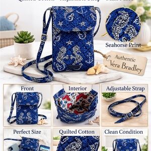 Vera Bradley Seahorse Print Quilted Phone Crossbody Mini Purse
